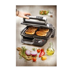 Gratar Tefal GC451B12 Super Grill cu timer, suprafata de gatit 600cm2, 2000W, 2 pozitii de gatit (gril, BBQ), 3 setari + max, indicator luminos, timer digital, termostat reglat, depozitare verticala, alaun turnat sub presiune antiaderent. farfurii, farfur