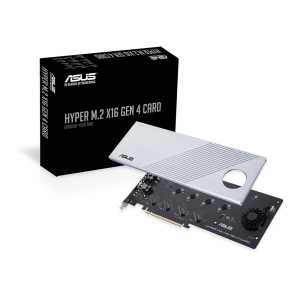 Card Cardul ASUS Hyper M.2 x16 Gen 4 (PCIe 4.0/3.0) acceptă patru dispozitive NVMe M.2 (2242/2260/2280/22110) de până la 256 Gbps