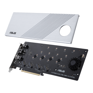Card Cardul ASUS Hyper M.2 x16 Gen 4 (PCIe 4.0/3.0) acceptă patru dispozitive NVMe M.2 (2242/2260/2280/22110) de până la 256 Gbps