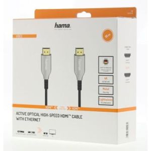 Cablu optic activ HAMA Optical, HDMI tată - HDMI tată, Ethernet, 4K, 10m, conectori aurii, Negru