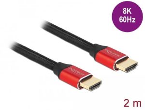 Cablu Delock Ultra High Speed, HDMI tată - HDMI tată, 48 Gbit/s, 8K 60 Hz, 2 m, roșu