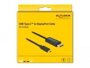 Convertor Delock, USB-C tată - DisplayPort tată, 4K 60 Hz, 2 m, negru