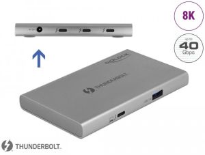 Hub Delock Thunderbolt, 4 porturi, 3 x Thunderbol 4, 1 x USB-A, gri