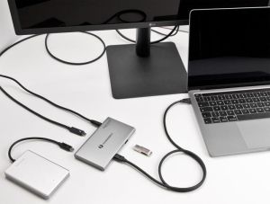 Hub Delock Thunderbolt, 4 porturi, 3 x Thunderbol 4, 1 x USB-A, gri