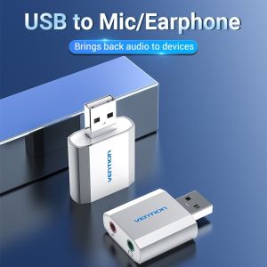 Placă de sunet externă Vention Placă de sunet USB - Căști, Microfon, Argintiu - VAB-S13