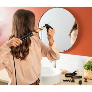 Fier de ondulat Rowenta CF4231F0 Multi Styler Infinite looks 14 în 1, conic, monotemp, accesorii: baghetă de ondulare conică, plăci de îndreptat și sertizare 2 în 1, baghetă ondulată eliptică, vârf rece, husă, indicator de încălzire, timp de încălzire 60s