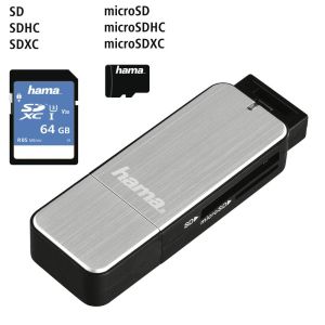 Cititor de carduri HAMA, USB 3.0, SD/microSD, argintiu