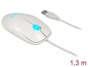 Mouse optic DeLock, USB-A, LED, Cablu 1,3 m, USB, 1200 dpi, Alb