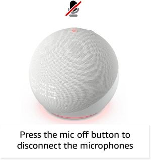 Difuzor inteligent portabil Amazon Echo Dot 5, asistent vocal, Alexa, ceas, alb