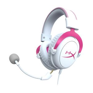 Căști pentru jocuri HyperX Cloud II roz, microfon, roz/alb