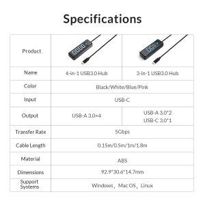 Orico hub HUB USB3.1 3 porturi - 2 x USB3.0, 1 x tip C, negru - PWC2U-C3-015-BK