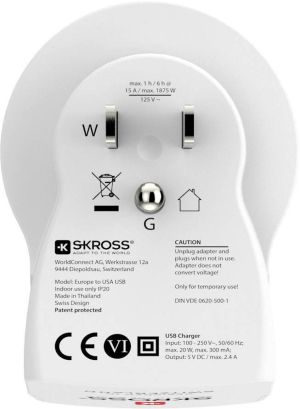Adaptor SKROSS Europa la SUA, USB, alb