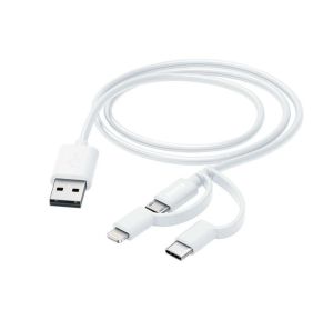 Cablu HAMA 3 în 1, USB-A - Micro-USB, USB-C și Lightning, 1,0 m., alb