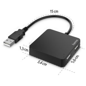 Hub USB HAMA, 4 porturi, USB 2.0, 480 Mbit/s, Negru