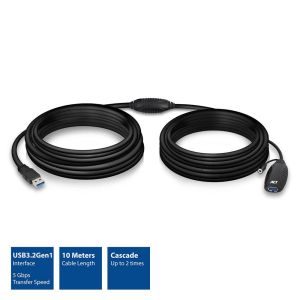Cablu ACT AC6110, USB-A mascul - femela, 10 m, 5 Gbps, Negru
