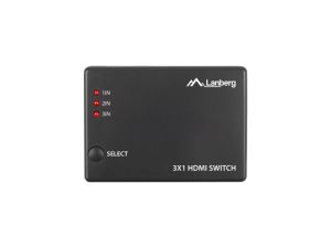 Adaptor Lanberg Video Switch 3x HDMI + port Micro USB + Telecomandă, negru