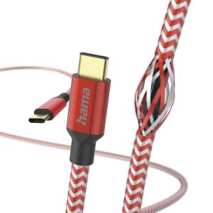 Cablu HAMA Reflective, USB-C tată - USB-C tată, 1,5 m., Roșu
