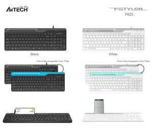 Tastatură cu fir A4tech Fstyler FK25, suport pentru telefon, chirilizat, negru