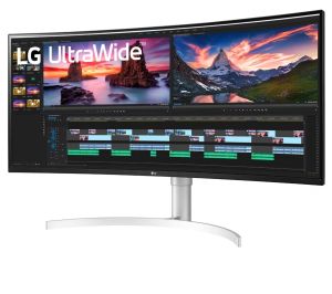 Monitor LG 38WN95CP-W, 38" Curved 21:9 UltraWide, QHD Nano IPS(3840 x 1600) Anti-Glare, 1ms (GtG at Faster), 144 Hz, FreeSync Premium Pro, G-SYNC Compatible, 1000:1, 450cd /m2, DCI-P3 98%, HDR 10, HDMI, DisplayPort, USB3.0, Thunderbolt, Headphone Out, Hei