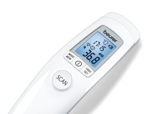 Termometru Termometru fără contact Beurer FT 90, Măsurarea temperaturii corpului, a mediului și a suprafeței, Afișează măsurătorile în °C și °F, Distanța de măsurare 2/3 cm, 60 de spații de memorie, Afișaj XL, Indicator baterie descărcată, Data și ora