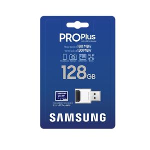 Memorie Samsung 128 GB micro SD Card PRO Plus cu cititor USB, UHS-I, citire 180 MB/s - scriere 130 MB/s