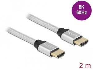 Cable Delock de viteză ultra mare, HDMI tată - HDMI tată, 48 Gbit/s, 8K 60 Hz, 2 m, argintiu