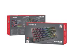 Tastatură Genesis Tastatură mecanică pentru jocuri Thor 303 TKL RGB Lumină de fundal Comutator roșu Aspect SUA Negru