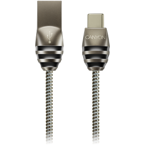 CANYON UC-5, cablu standard USB 2.0 tip C, ieșire de alimentare și date, 5V 2A, OD 3,5 mm, jachetă metalică, 1 m, culoare pistol, 0,04 kg