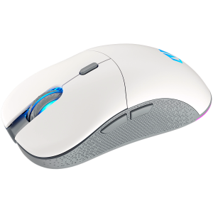 Mouse de gaming wireless Endorfy GEM Plus Onyx alb, senzor optic de jocuri PIXART PAW3395, 26000DPI, design ușor 74G, comutatoare KAILH GM 8.0, cablu Paracord de 1,6 m, patine PTFE, lumini ARGB, 2 ani garanție