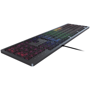 Tastatură pentru jocuri cu foarfece COUGAR VANTAR AX, comutatoare foarfece, Rollover cu 19 taste, mufă USB, efecte de lumină RGB, cadru CNC Unibody din aluminiu, 8 efecte de iluminare din spate, 445 X 127 X 15 (mm), lungime cablu 1,6 m, 626 g, Anti-fantom