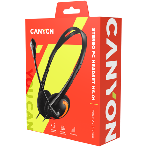 Căști CANYON pentru PC cu microfon, control volum și bandă reglabilă, cablu 1.8M, negru/portocaliu
