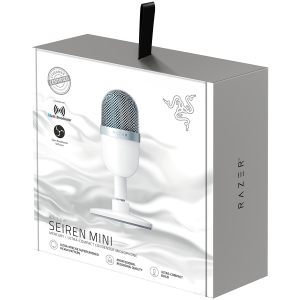 Razer Seiren Mini - Quartz, Microfon de streaming ultra-compact, Model de preluare supercardioid ultra-precis, Calitate profesională a înregistrării, Construcție ultra-compact, Răspuns în frecvență: 20Hz, SPL MAX: 110 dB