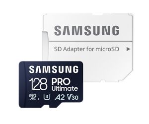 Memorie Samsung 128GB micro SD Card PRO Ultimate cu adaptor, UHS-I, citire 200MB/s - scriere 130MB/s, U3, V30, A2
