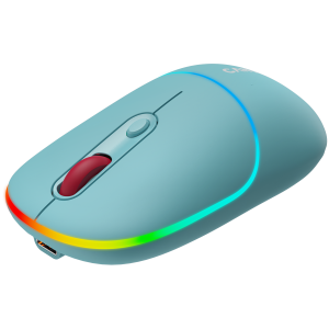 CANYON MW-22, mouse optic wireless 2 în 1 cu 4 butoane, DPI 800/1200/1600, 2 moduri (BT/ 2,4 GHz), baterie Li-poly de 650 mAh, iluminare de fundal RGB, cyan închis, lungime cablu 0,8 m, 110* 62*34,2 mm, 0,085 kg