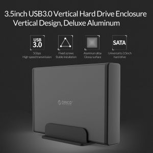 Cutie de discuri Orico Stocare - Carcasă - Verticală de 3,5 inchi, USB3.0, Adaptor de alimentare, UASP, negru - 7688U3-BK