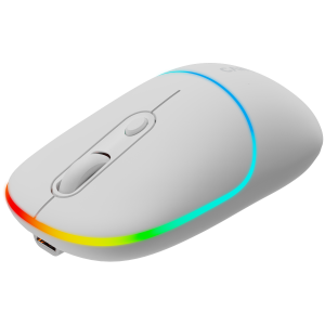 CANYON MW-22, Mouse optic fără fir 2 în 1 cu 4 butoane, DPI 800/1200/1600, 2 moduri (BT/ 2,4 GHz), baterie Li-poly de 650 mAh, iluminare de fundal RGB, Alb ca zăpadă, lungime cablu 0,8 m, 110* 62*34,2 mm, 0,085 kg