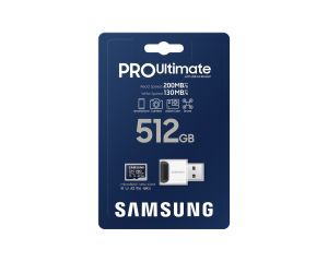 Memorie Samsung 512 GB micro SD Card PRO Ultimate cu cititor USB, UHS-I, citire 200 MB/s - scriere 130 MB/s, U3, V30, A2