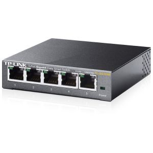 TP-Link TL-SG105E 5 porturi Gigabit Desktop Easy Smart Switch, 5 porturi RJ45 10/100/1000Mbps, MTU/Port/VLAN bazat pe tag, QoS, IGMP Snooping, tehnologie verde, carcasă metalică, desktop/peretemontură
