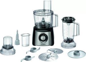 Kitchen robot Bosch MCM3PM386, Food processor, MultiTalent 3 Plus, 900 W, add. Mixer attachment, Chopper, Grinder, Dough Tool, Black - Brushed stainless steel