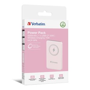 External battery Verbatim MCP-5PK Power Pack 5000 mAh with UBS-C® PD 20W / Magnetic Wireless Charging 15W Pink