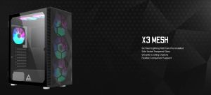 Montech box X3 MESH, carcasă Mid-tower, TG, 6 ventilatoare RGB fixe, negru