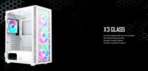 Montech box X3 GLASS, carcasă Mid-tower, TG, 6 ventilatoare RGB fixe, alb