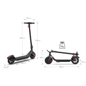 Electric scooter Sharp Electric Scooter, Range per charge: 25 km, LED Display, USB Charging Port, Bluetooth, IPX4 certification, Wheel size: 8.5", Dual brake systems, Wooden illuminated deck, Max load: 120 kg, Black + Sharp Phone Holder