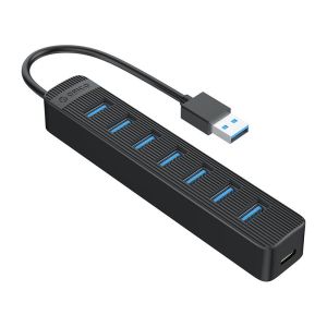 Orico hub USB3.0 HUB 7 porturi - intrare tip C, cablu 0,15 m, intrare alimentare aux tip C - TWU3-7A-BK