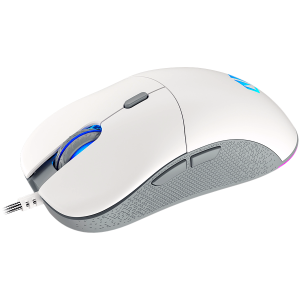 Mouse de gaming Endorfy GEM Plus Onyx alb, senzor optic de jocuri PIXART PAW3370, 19000 DPI, design ușor 67G, comutatoare KAILH GM 8.0, cablu Paracord de 1,8 m, patine PTFE, lumini ARGB, 2 ani garanție