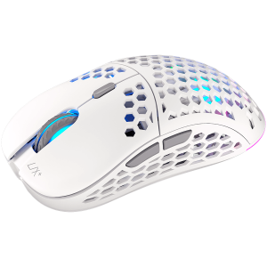 Mouse de gaming wireless Endorfy LIX Plus Onyx alb, senzor optic de jocuri PIXART PAW3370, 19000DPI, design ușor 69G, comutatoare KAILH GM 8.0, cablu Paracord de 1,6 m, patine PTFE, lumini ARGB, 2 ani garanție