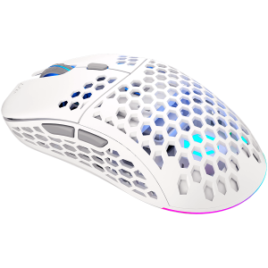 Mouse de gaming wireless Endorfy LIX Plus Onyx alb, senzor optic de jocuri PIXART PAW3370, 19000DPI, design ușor 69G, comutatoare KAILH GM 8.0, cablu Paracord de 1,6 m, patine PTFE, lumini ARGB, 2 ani garanție