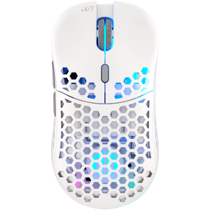 Mouse de gaming wireless Endorfy LIX Plus Onyx alb, senzor optic de jocuri PIXART PAW3370, 19000DPI, design ușor 69G, comutatoare KAILH GM 8.0, cablu Paracord de 1,6 m, patine PTFE, lumini ARGB, 2 ani garanție