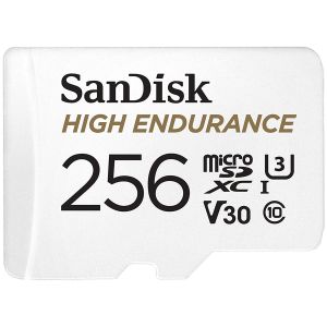 SanDisk High Endurance microSDXC 256 GB + Adaptor SD - pentru camere de bord și monitorizare acasă, până la 20.000 de ore, videoclipuri Full HD / 4K, viteze de citire/scriere de până la 100/40 MB/s, C10, U3, V30, EAN: 61965917322