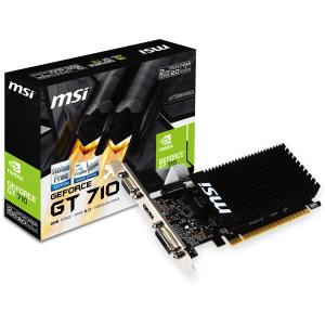 MSI NVIDIA GeForce GT 710, 2048 MB DDR3, 64 biți, 12,8 GB/s, 1600 Mbps viteză efectivă a memoriei, ceas 954 MHz, PCI Express 2.0, HDMI 1.4, DVI-D dual-link, D-Sub, PSU Recom 300W